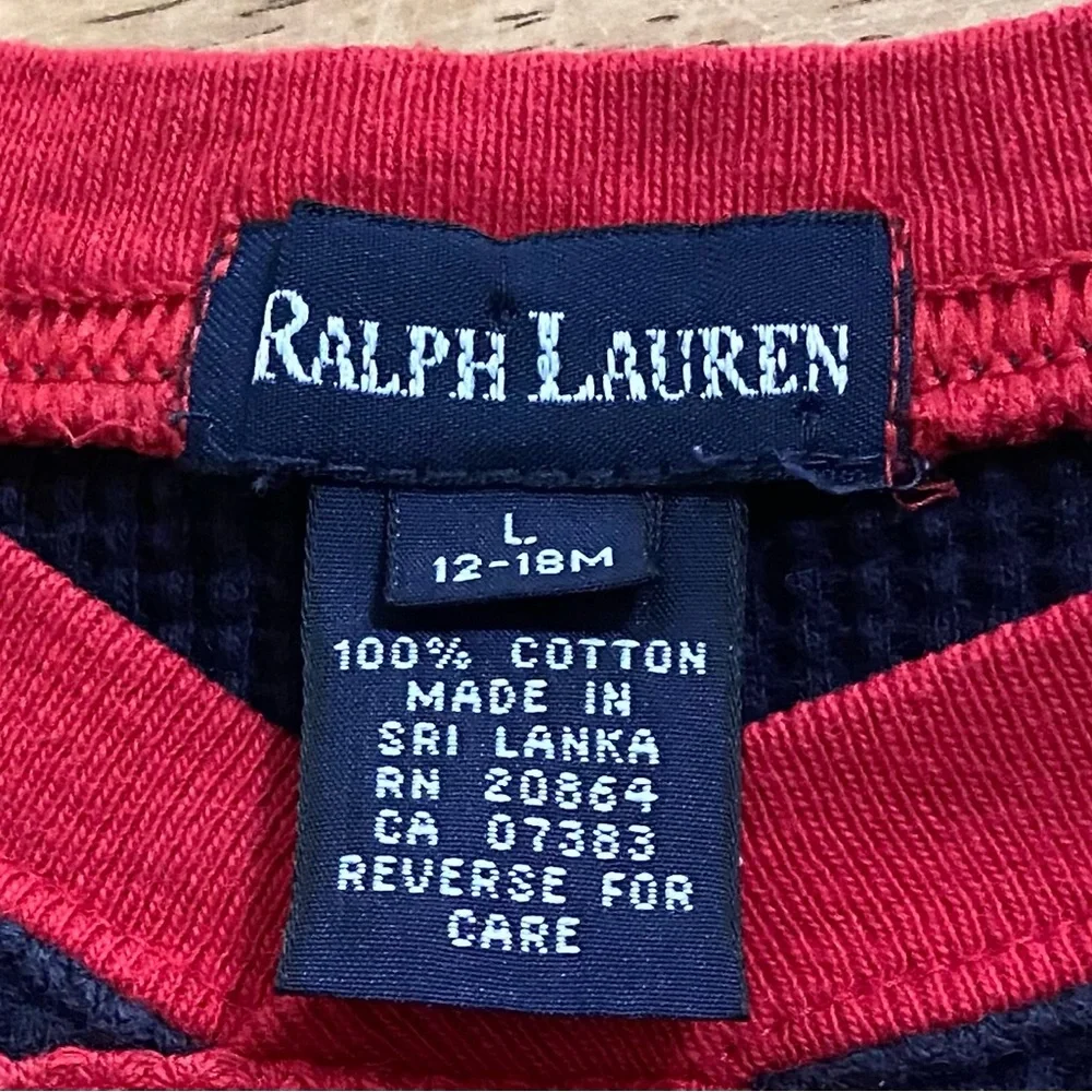Vintage Ralph Lauren Infant L 12-18 Mo Red/Navy Waffle Weave Knit Logo‎ Bodysuit